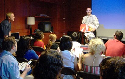 Karl discussing some finer points of printing with Detroit AIGA members.