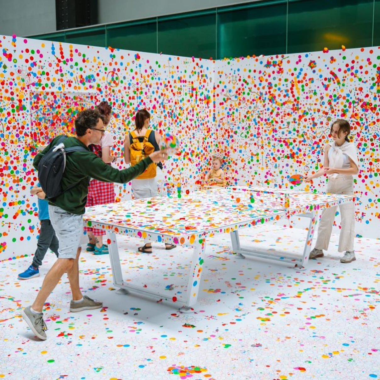 Last Summer we obliterated the any colour in our pop up spray booth for Yayoi Kusama&rsquo;s Obliteration Room.
A piano, football and ping pong table, guitars, drums etc all when white. Starting as a bright white space and objects, visitors covered 