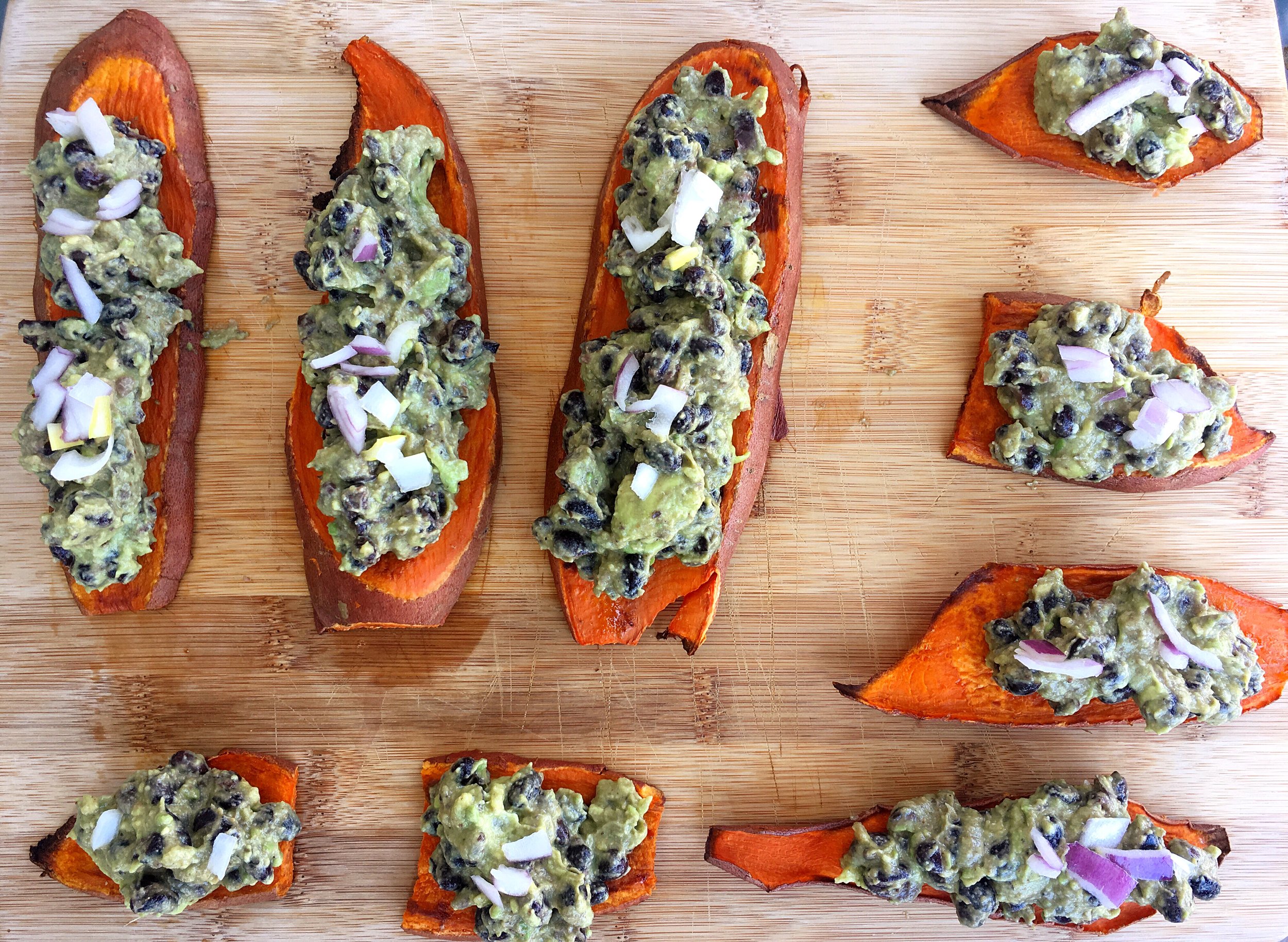 Sweet Potato "Toasts" with Avo + Black Beans