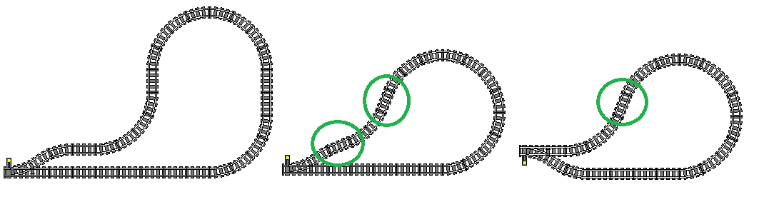 We don't need the grid to see just how much space was saved by the one-straight-for-two-curves trick!