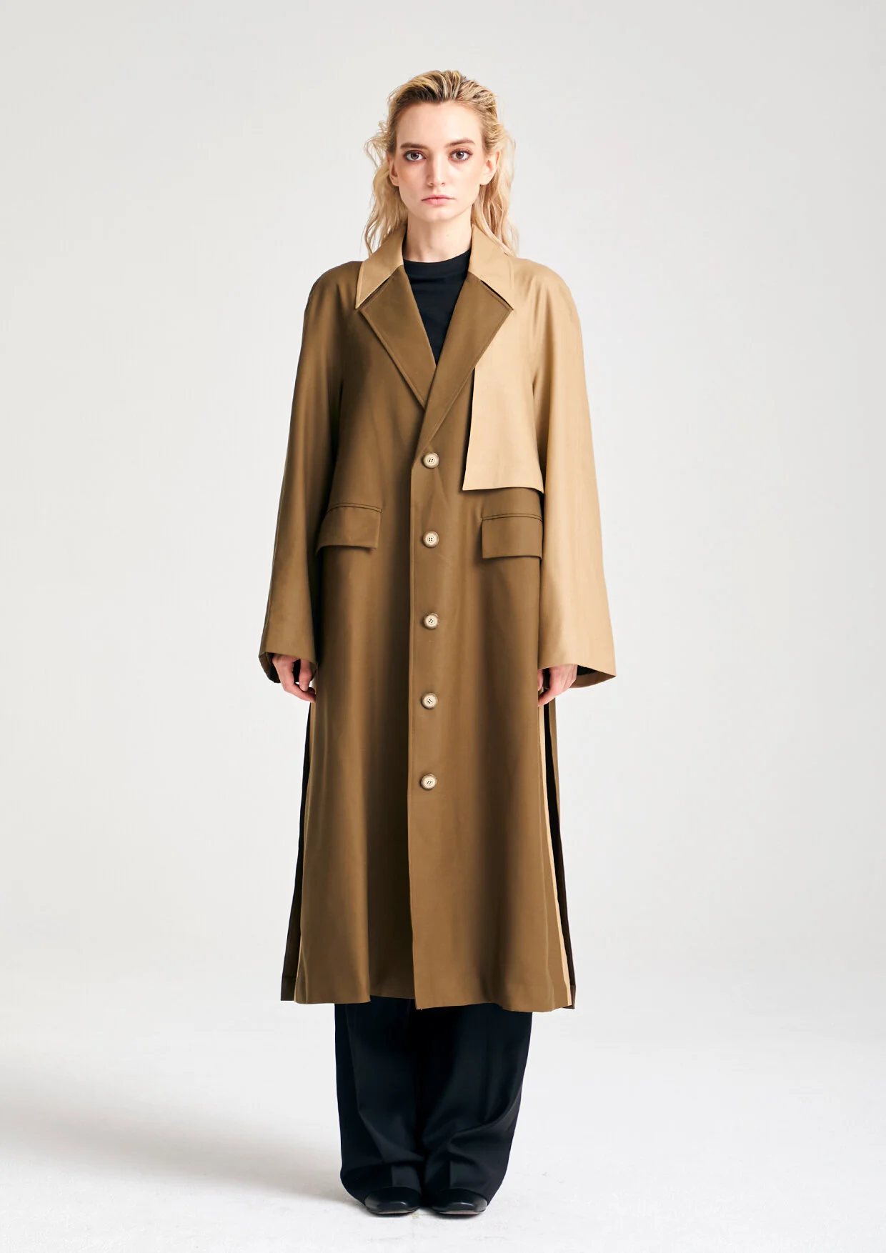 khaki wool trench coat