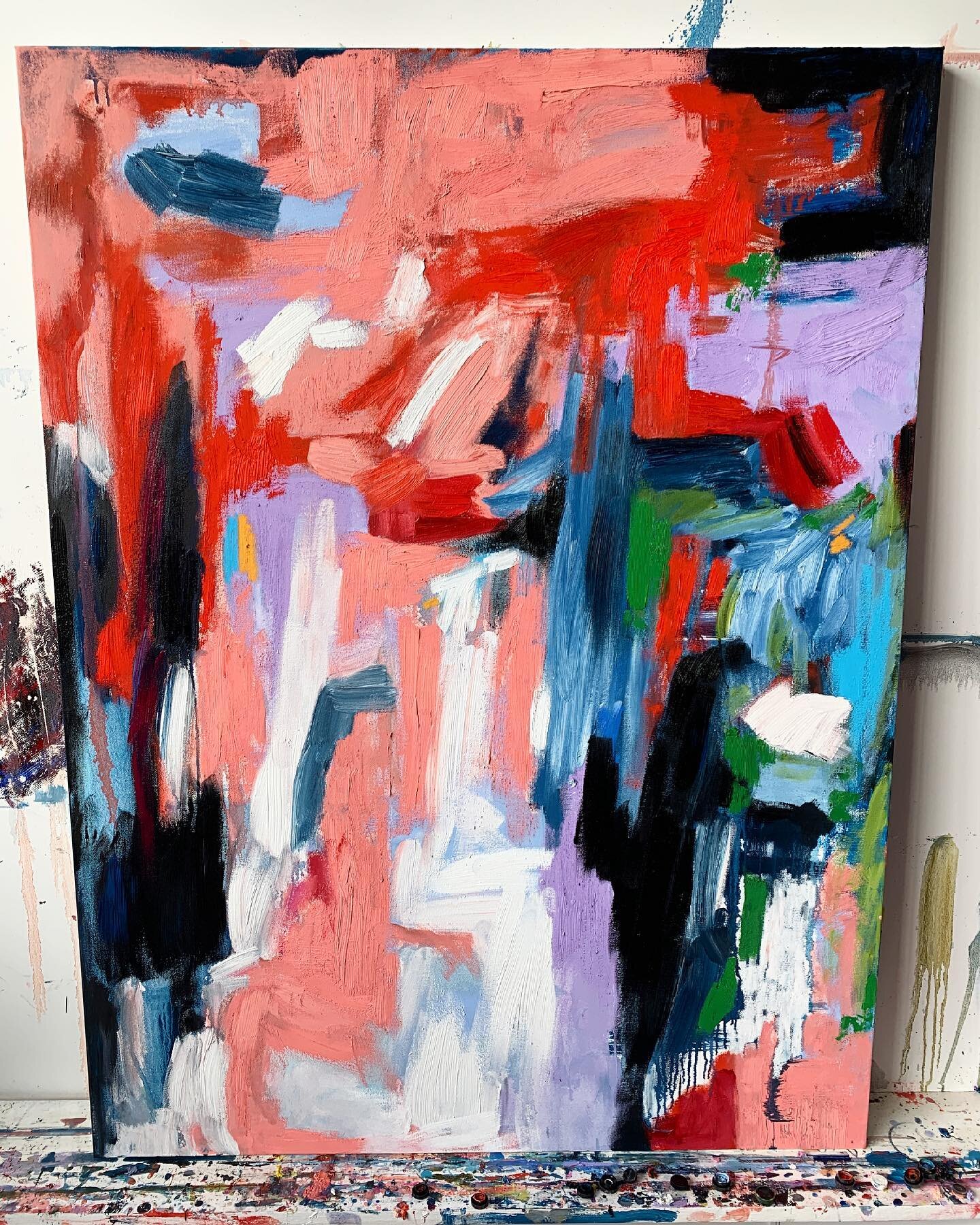 Current studio view. 
&ldquo;Our Day Will Come&rdquo;
48x36 mixed media oil and oil pastel on canvas.
DM for inquiries. 
&hellip;
&hellip;
#monicashulmanstudio #abstractart #hudsonvalleyart #abstractexpressionism #artforinteriors #interiordesign #hud