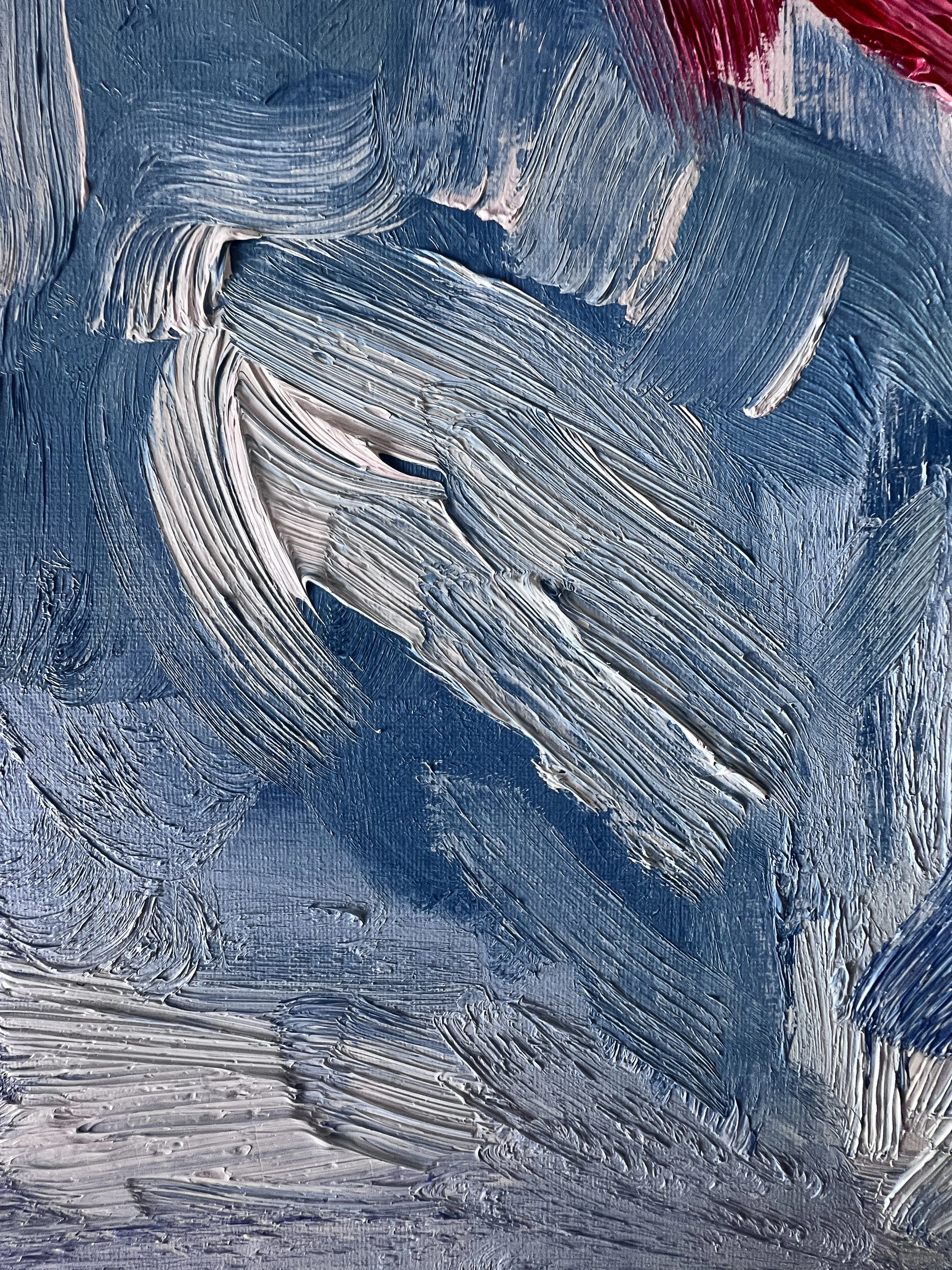 Contemporary Abstract oil painting in shades of blue pink and white by Hudson Valley emerging artist Monica Shulman