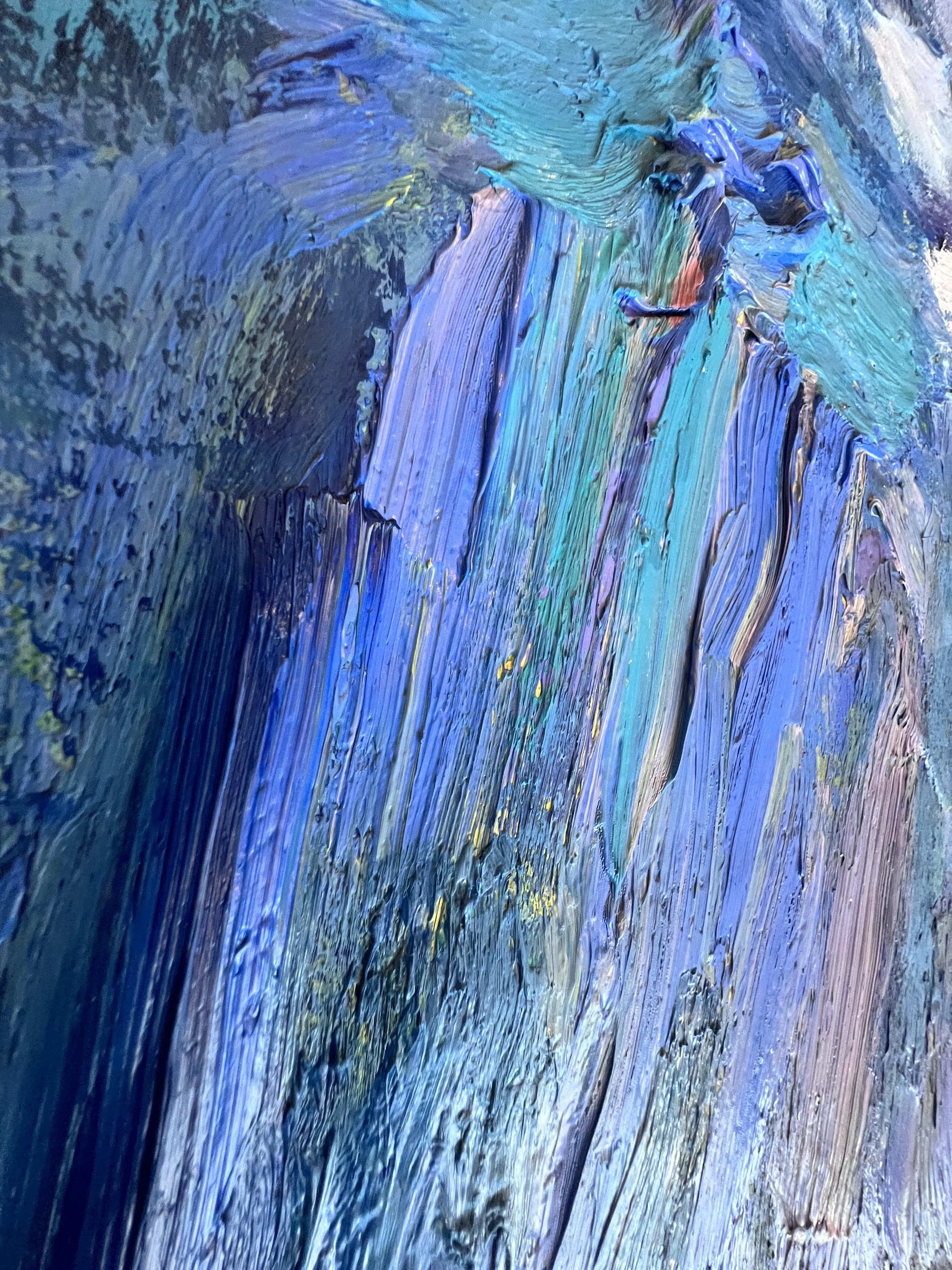 Blue impasto painting detail for interior design. Contemporary oil painting by Monica Shulman.