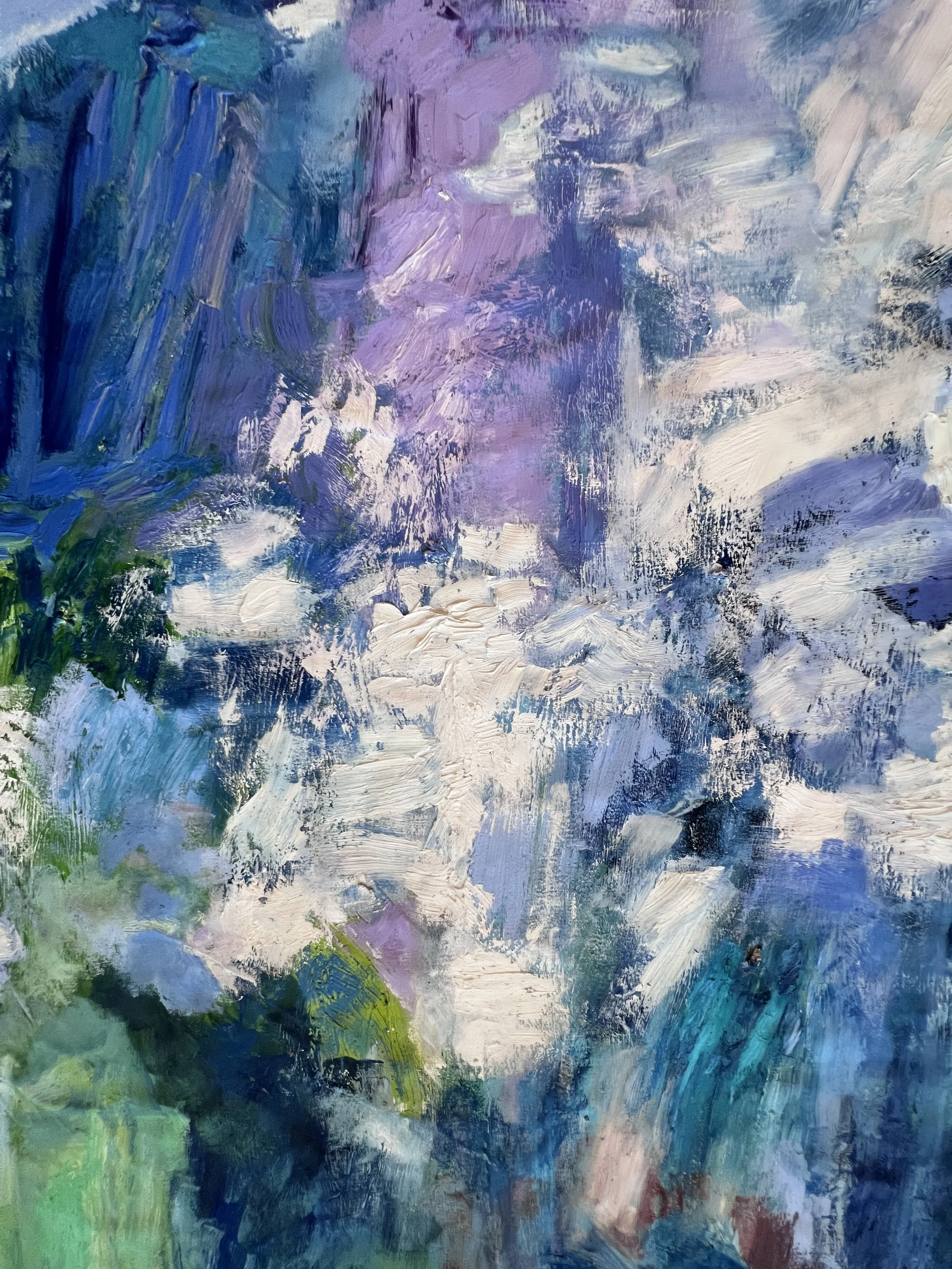 Calm and relaxing,, colorful fine art for sale. Contemporary extra large oil painting by emerging artist Monica Shulman. Hudson Valley New York artist.