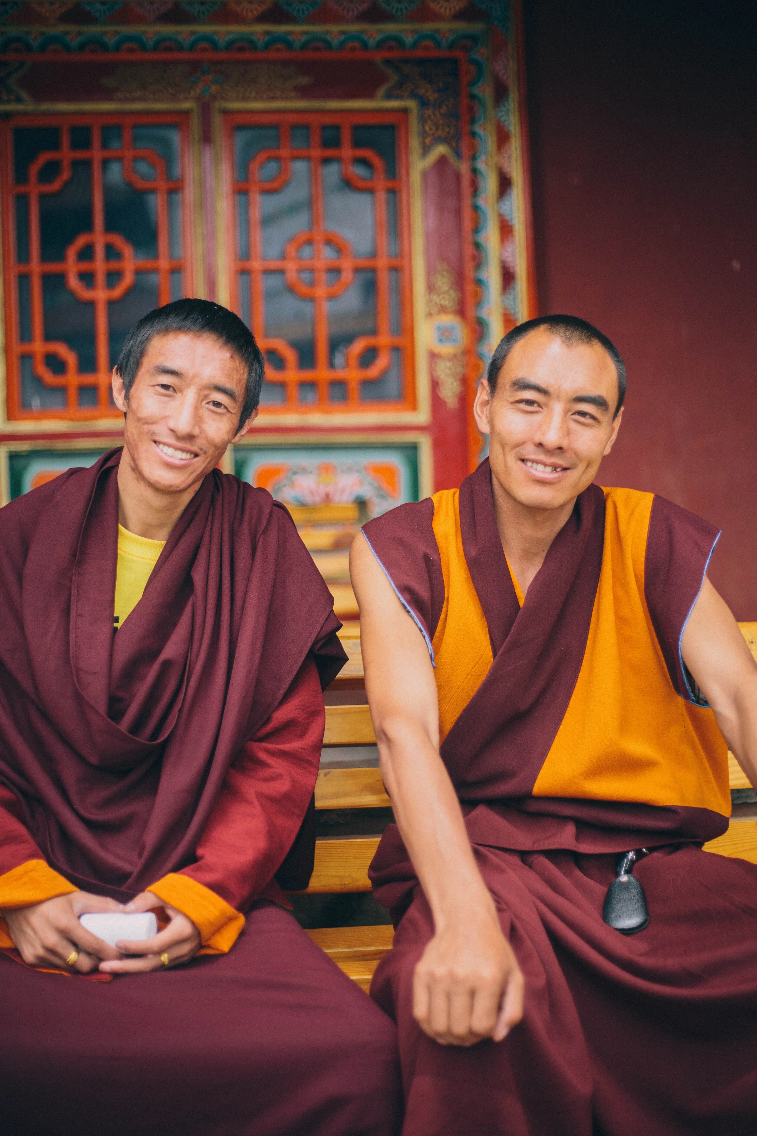 Chatting with some of the monks before they go to prayer.