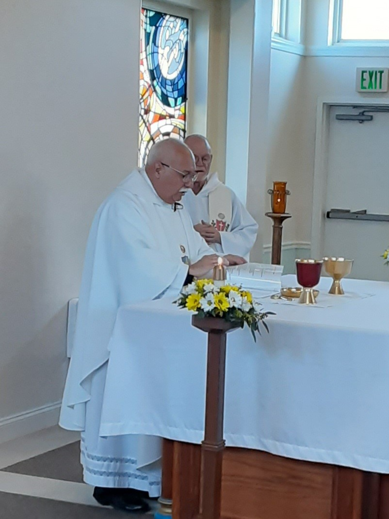 Retired Oblates at Childs celebrate with their Provincial, Lewis S. Fiorelli, OSFS