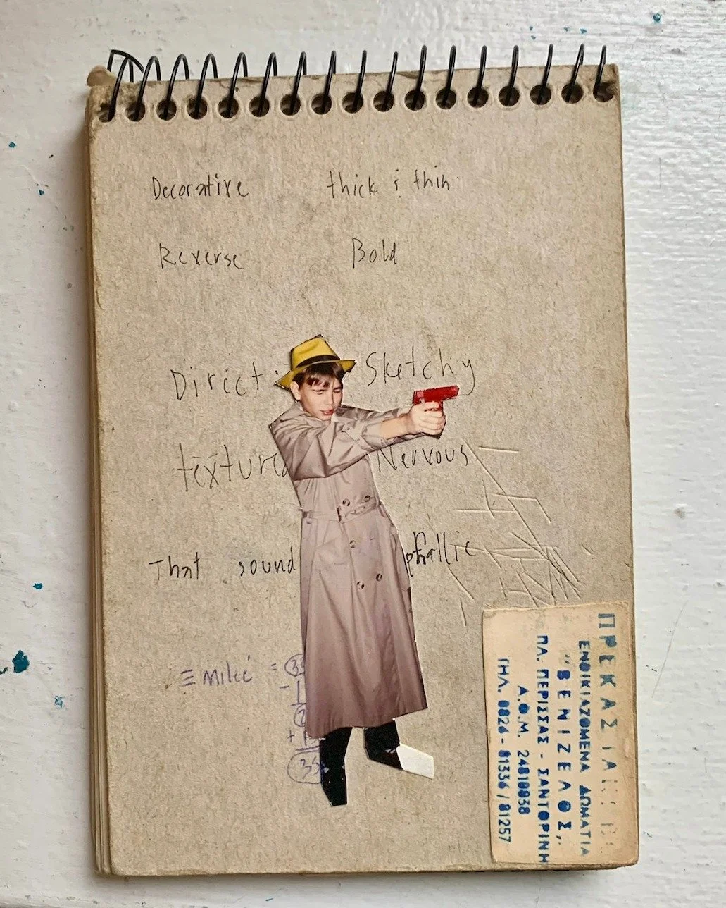 I was tidying up some books at the office when this old college sketchbook tumbled off the shelf. What a time capsule! On the back cover was a little collage I made from a photoshoot with my brother back in the ’90s - featuring Scooter in full