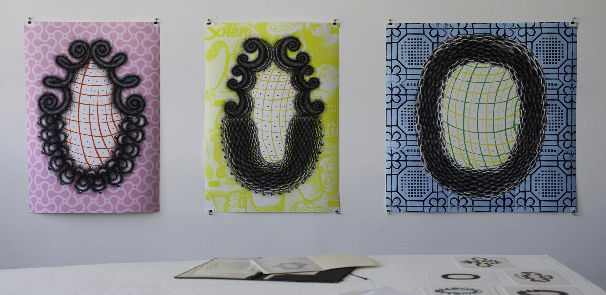 Festina Lente (Make Haste Slowly), 2012 is a series of large digital prints. Based on scans of 7" x 9" pen drawings and manipulated photo images, this series evokes a day in our Sorrento, Italy life. I use surface articulation and baroque architectural decoration to evoke the hilarity and tragedy of our ever-disintegrating forms. The Latin phrase, used by Roman emperors and much later by the Medicis, touches on the delicate balance between urgency and contemplation.