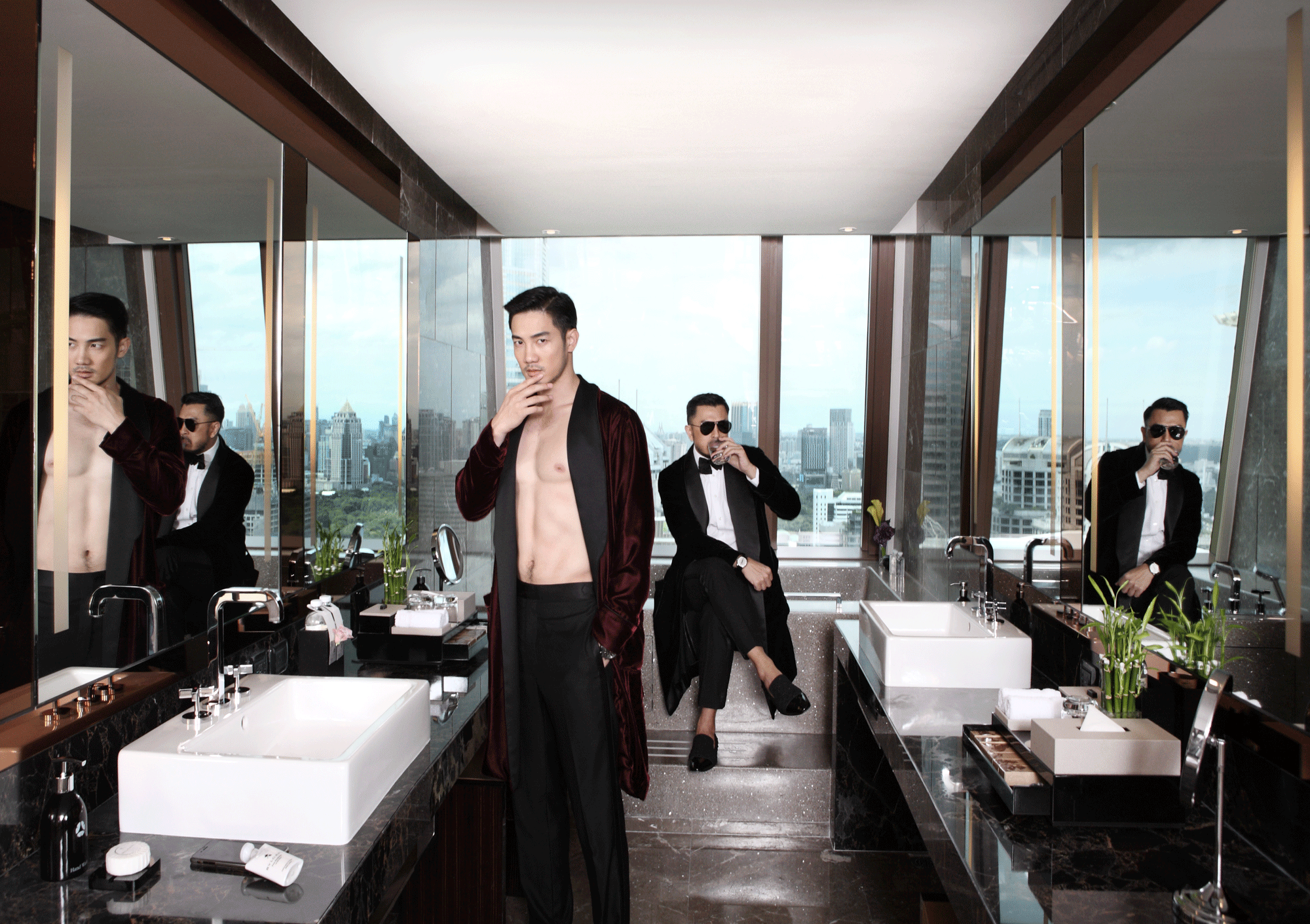 Rangsit ; robe : ASAVA / pants : VVON SUGUNNASIL Polpat : sunglasses : Alexander McQueen