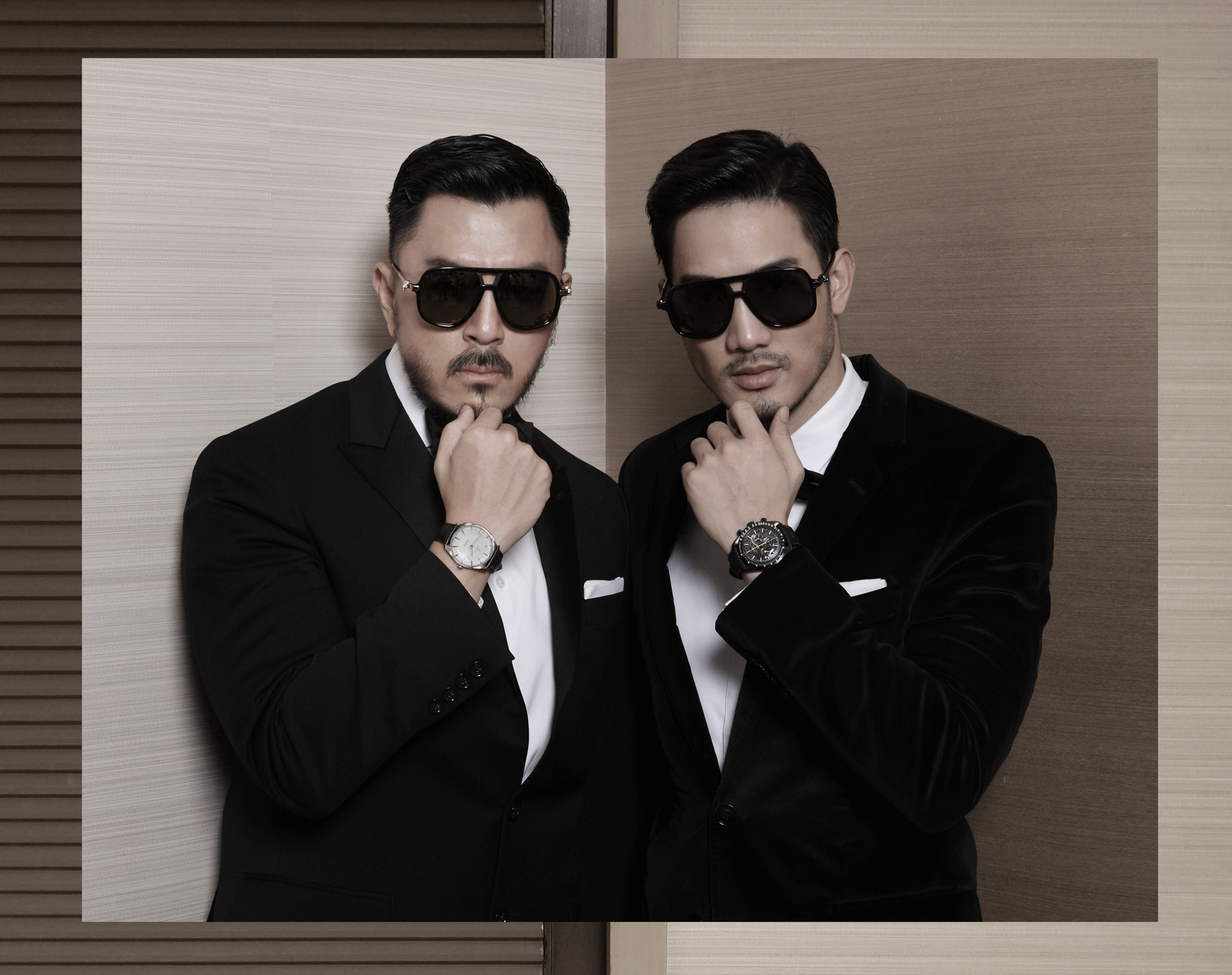 Polpat ; watch : OMEGA Olympic Games Collection Seamaster Calibre 8807 / sunglasses : Alexander McQueen Rangsit ; Clothes : VVON SUGUNNASIL / watch : OMEGA Speedmaster Moonwatch Dark Side of the Moon Apollo 8 Chronograph / sunglasses : Alexander McQueen 