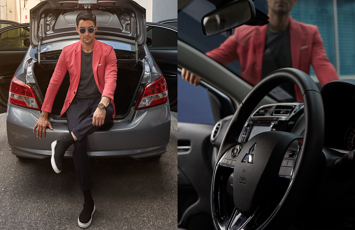 car : Mitsubishi NEW Attrage clothes : SARIT / sunglasses : TAVAT / watch : FORREST / shoes : GIVENCHY