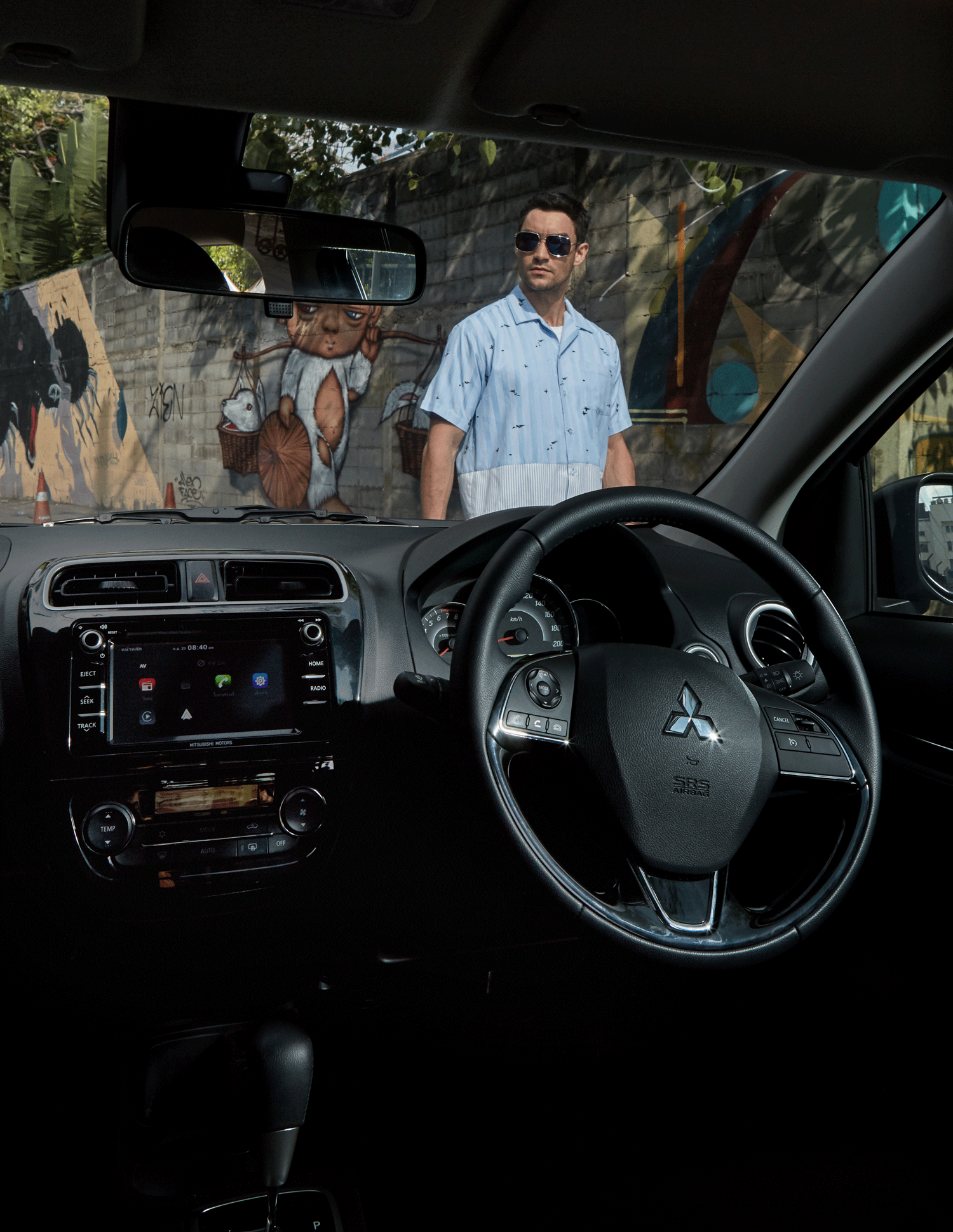 car : Mitsubishi NEW Attrage shirt : Everyday Karmakamet / sunglasses : TAVAT