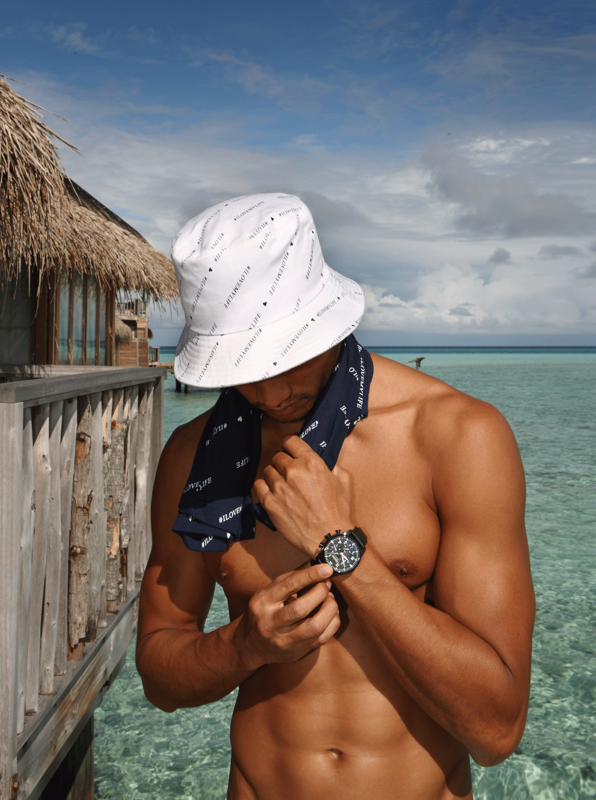 hat and T shirt : Everyday Karmakamet watch : ALPINA STARTIMER PILOT BIG DATE CHRONOGRAPH