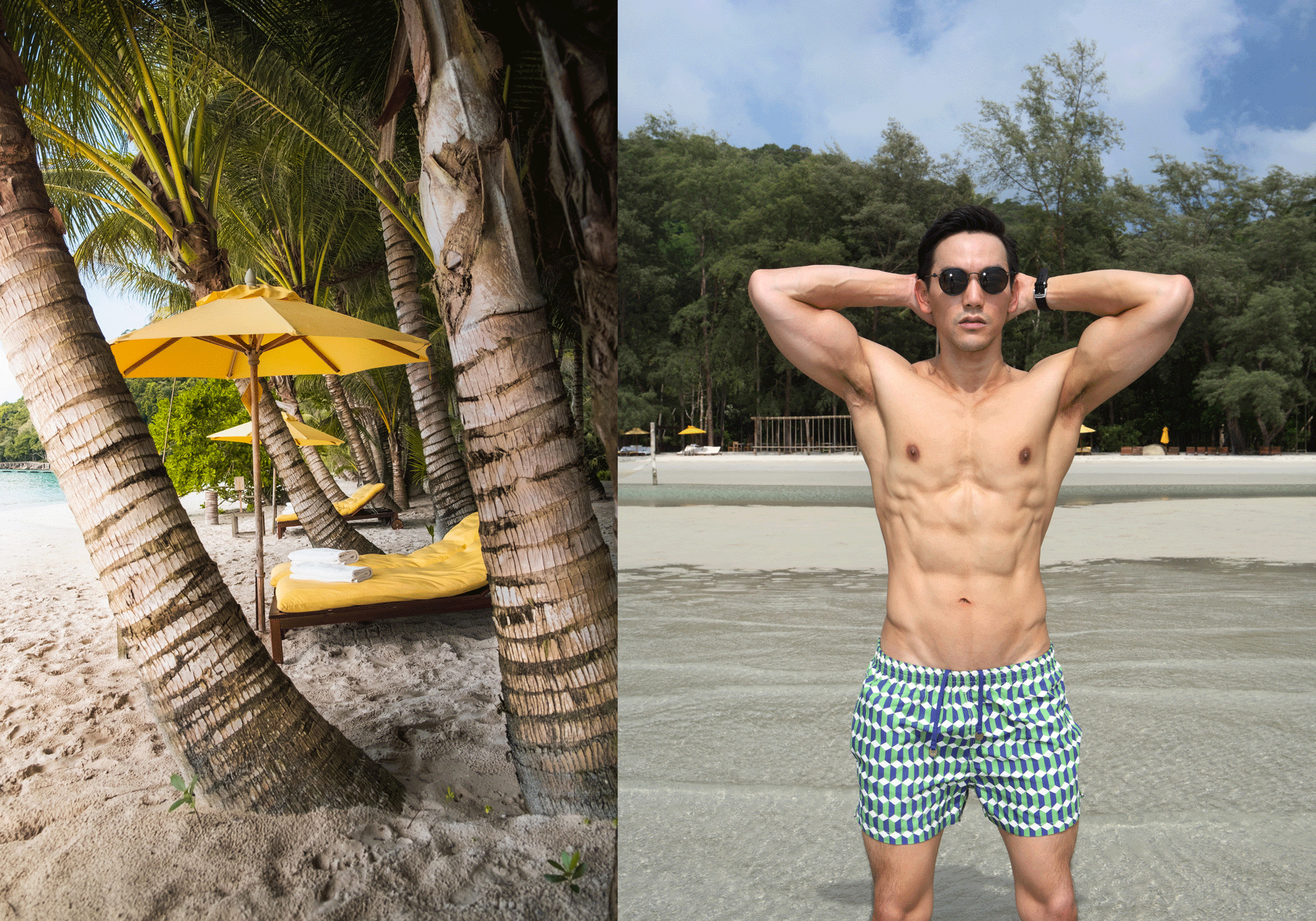 sunglasses : TAVAT / trunks : TIMO