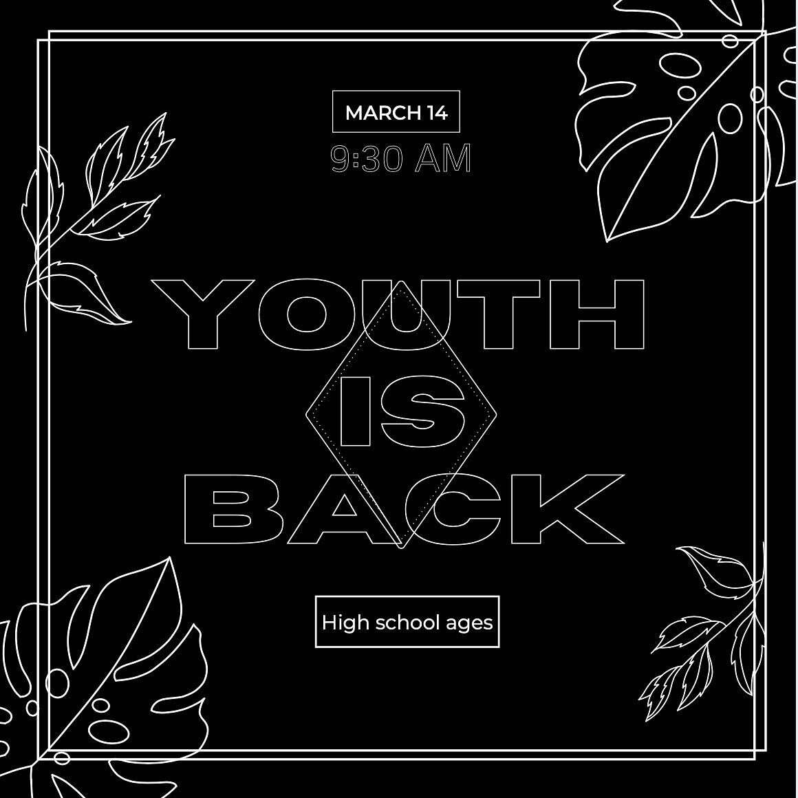 Have you heard the news? YOUTH IS BACK!

Join the you ministry leaders, Steve + Nila Miller and Isaac + Lyndsay Edwards, as they get to know you all and learn about what you want to study for the upcoming months!

If you have questions, send us a DM!