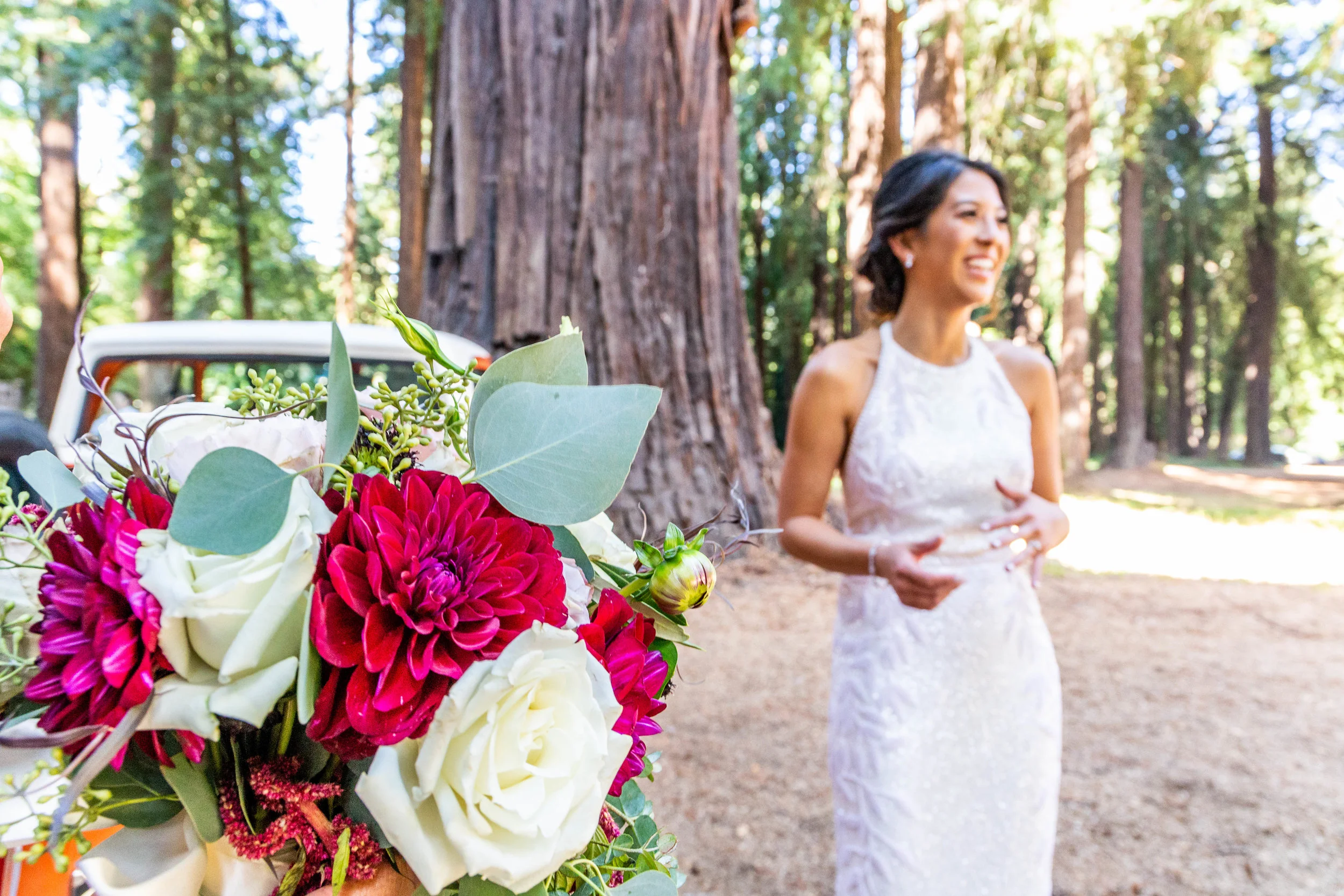 A happy bride getting married at The Brambles in Philo, Anderson Valley, California