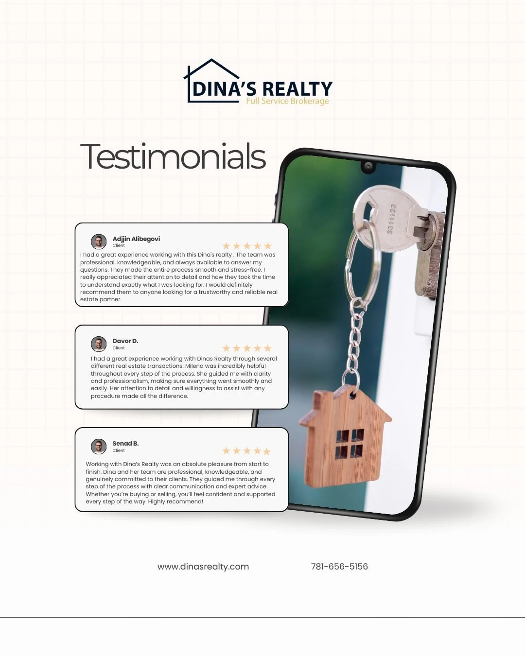 🌟 We love to hear feedback from out clients, thank you all for your kind words! Want to read more testimonials or share a review, visit our website today. ⬇

📱781-656-5156 💻 info@dinasrealty.com

#DinasRealty #RevereBeachRealEstate #BostonRealEsta