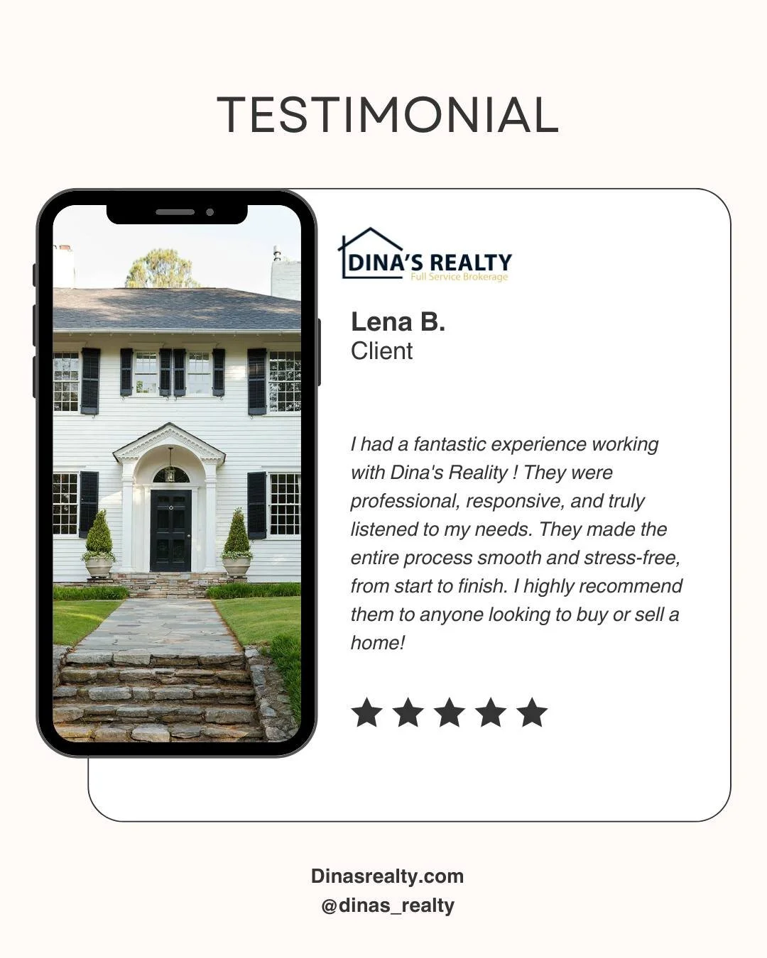 Thank you for the kind words Lena. We love to hear client feedback, it's what allows us to make ourselves better for you!

Want to read more visit our website (link in bio).

📱781-656-5156 💻 info@dinasrealty.com

#DinasRealty #RevereBeachRealEstate