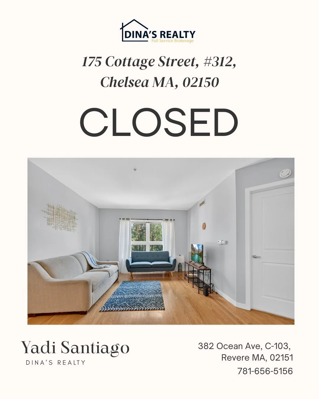 🎉Congratulations to our seller, buyer and of course our agent Yadi on the official closing of Cottage Street! 

Want to learn more about how we can help you with your own real estate transactions? Contact us today.

📱781-656-5156 💻 info@dinasrealt