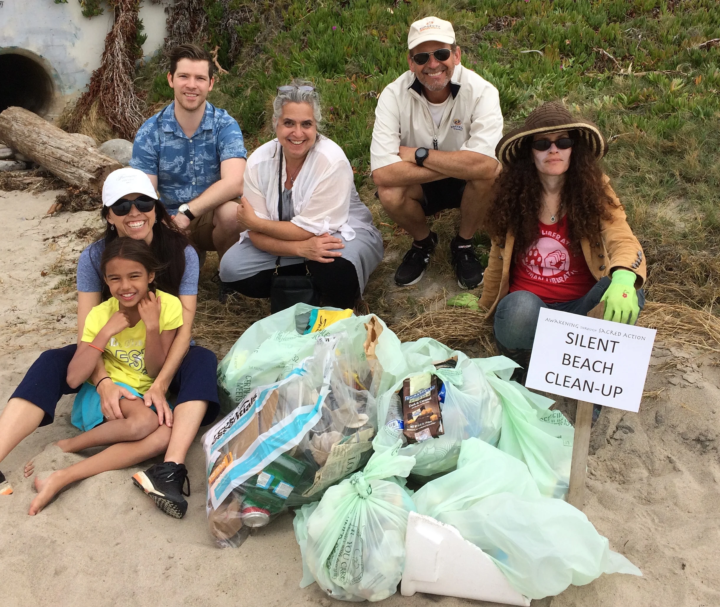 Volunteers after cleaning Will Rogers State Beach in Pacific Palisades.