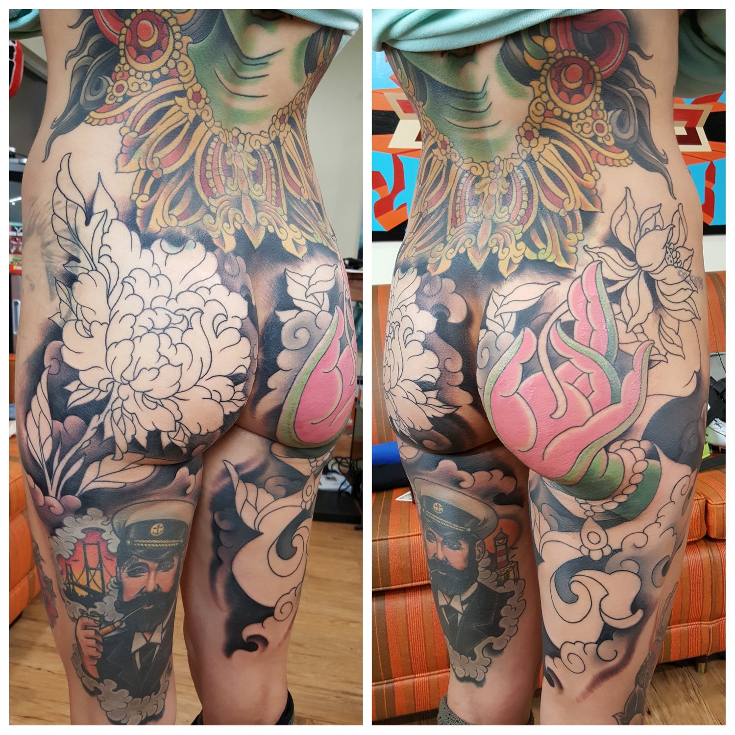 Green tara goddess back progress — Jeff Ensminger Tattoos