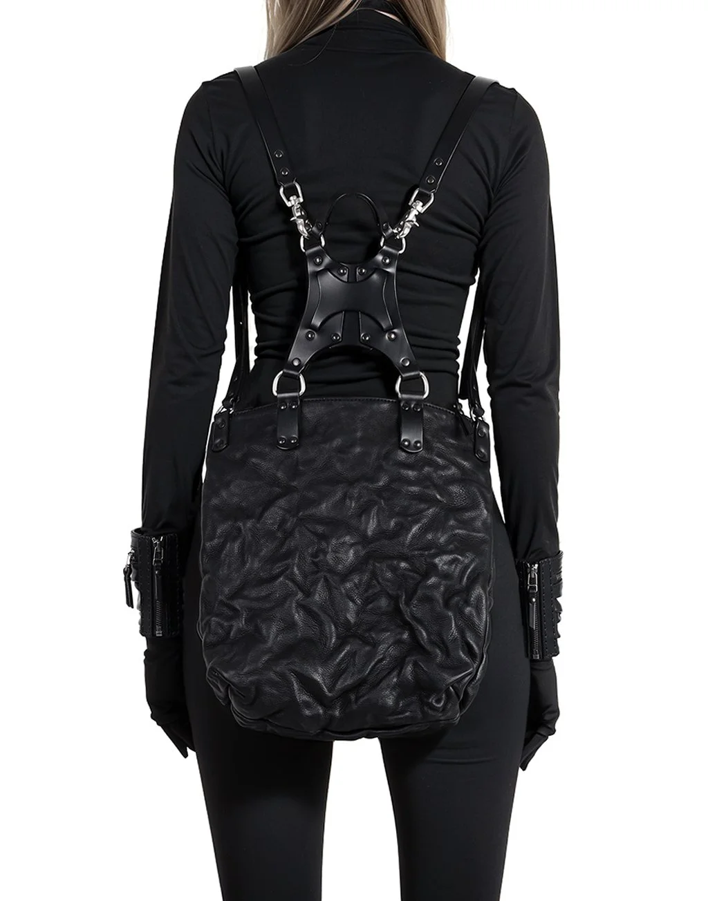 Uto Black Harness Backpack / Shoulder Bag TEO+NG