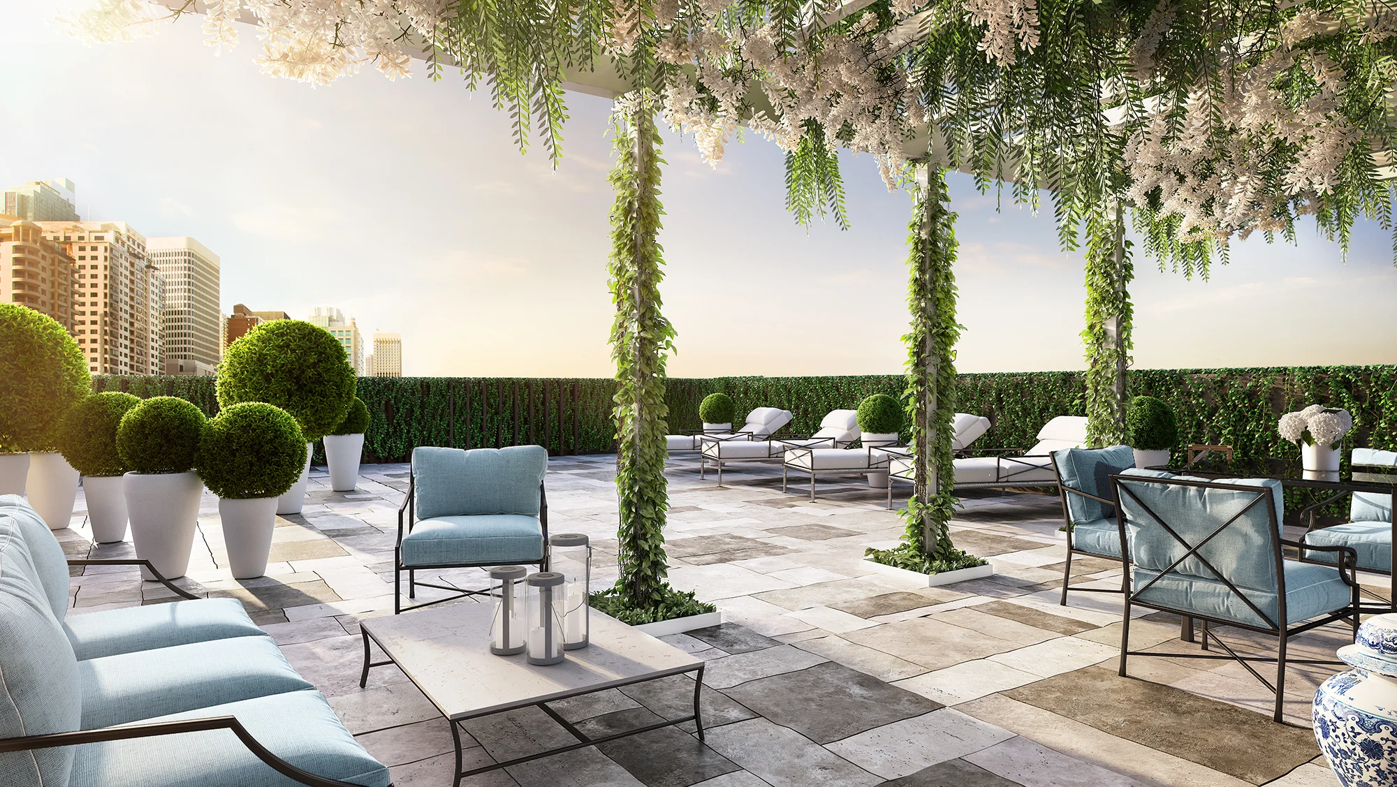 The outdoor terrace at Golf House Residences, Surry Hills