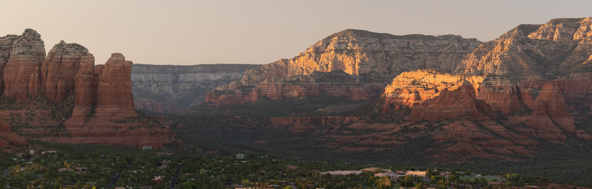 Coffee Pot Rock and other mesas during sunset