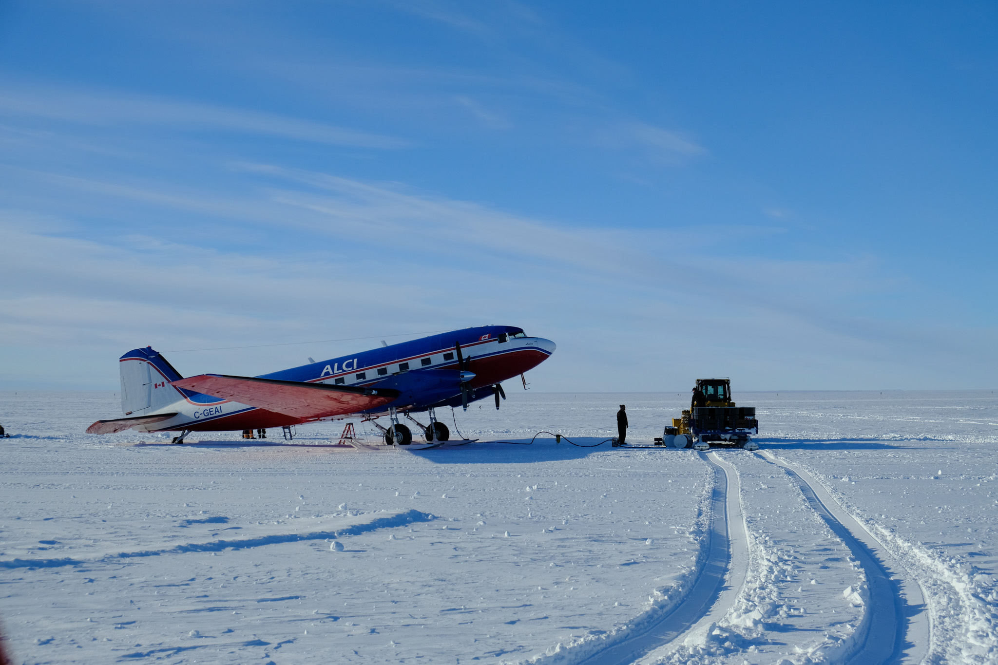 The Douglas DC-3 aircraft used to transport people to the Antarctic.