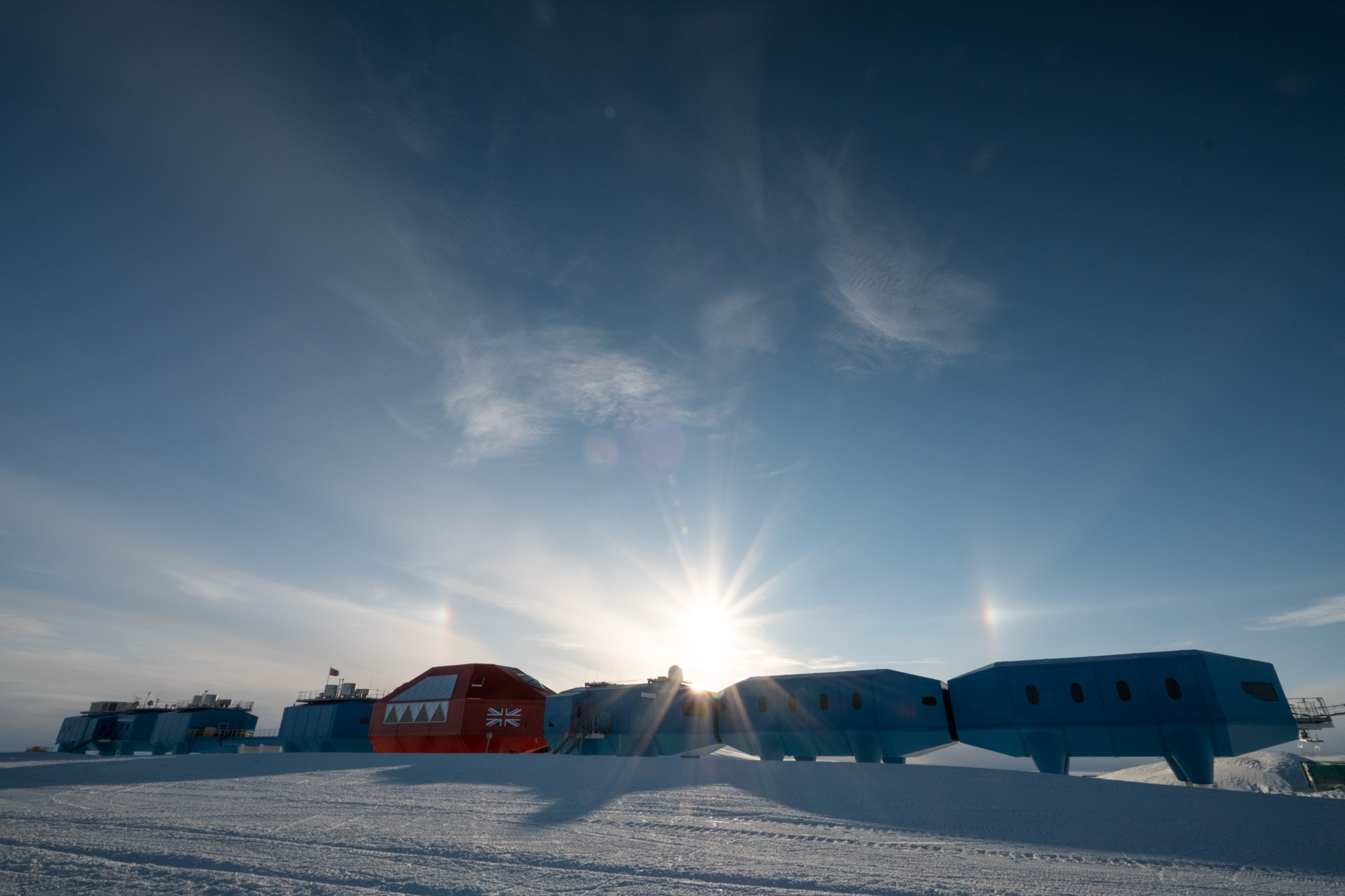 A beautiful shot of the Halley VI Research Station from Mike on a clear evening
