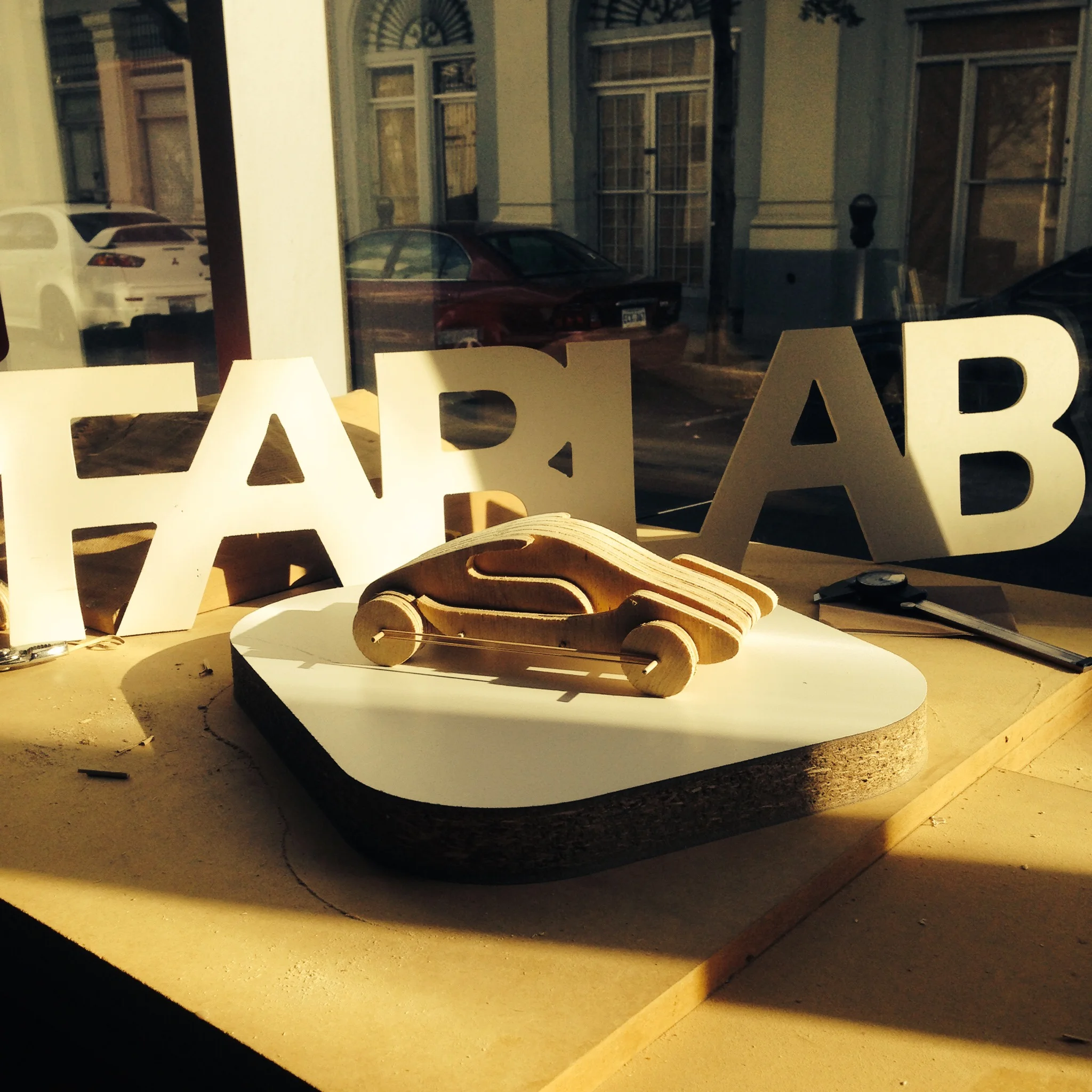 work on wooden toy car.