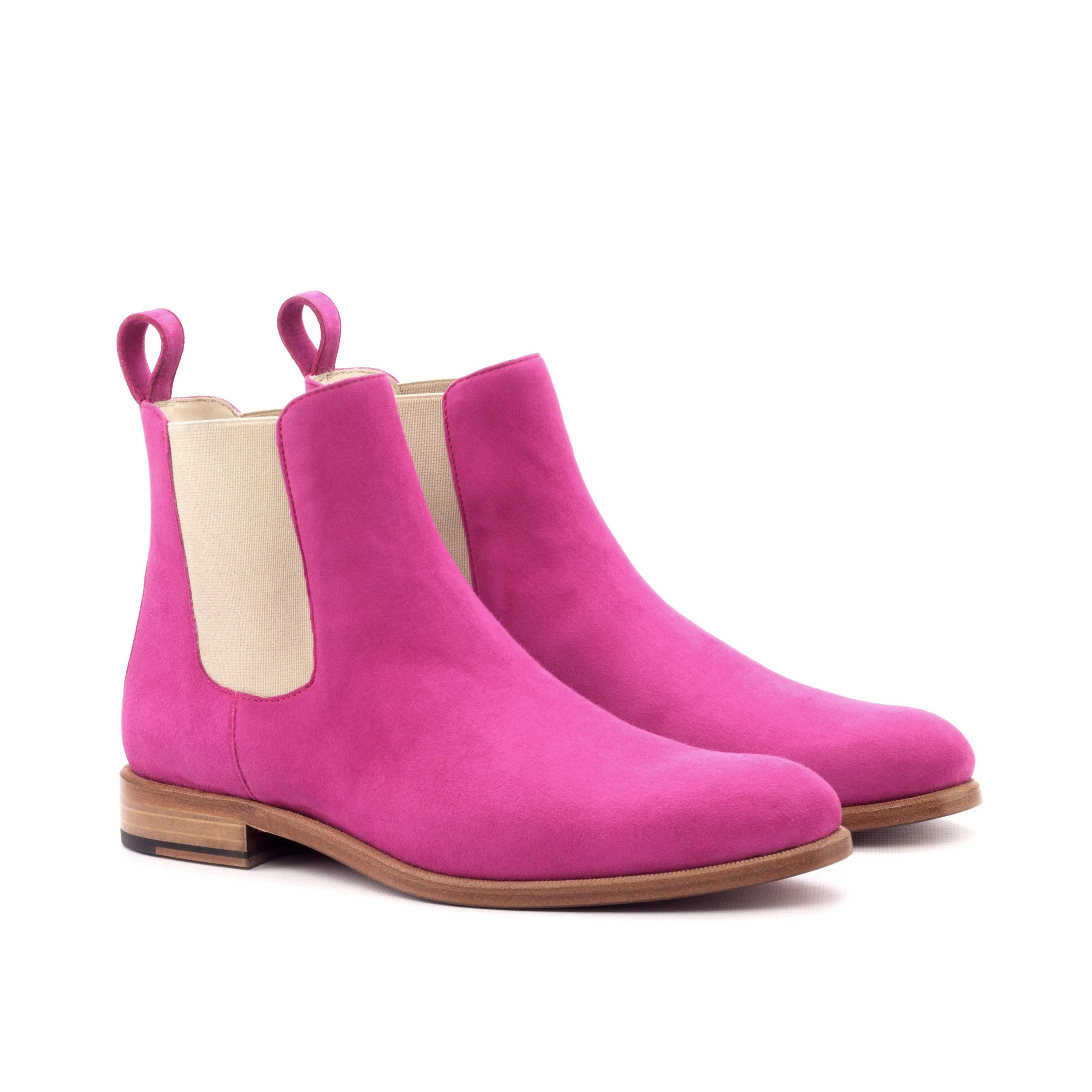 Women Chelsea Boot - Kid Suede Fuschia-Beige Elastic-Ang5.jpg