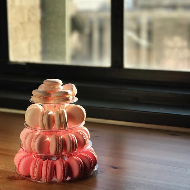 we had the special honor of making this tiny pink tower for a baby shower today. featured flavors: almond, vanilla, and strawberry. Yummy! Reach out to us for your next event! #babyshowers #bridalshowers #macarons #italianmethod #dallasbaker #mydtd