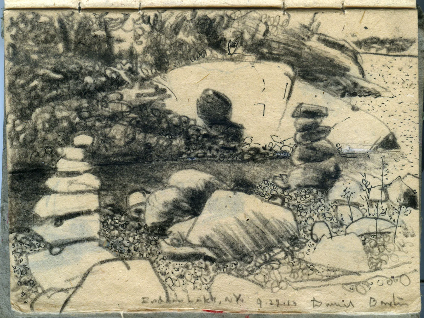 Sketching cairns at Indian Lake, Adirondacks