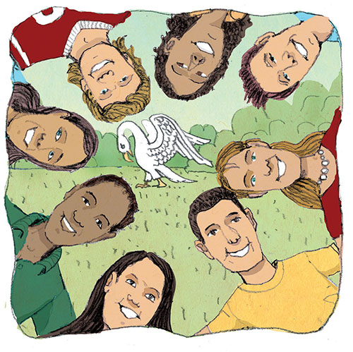 The school mascot appears in the center of this drawing