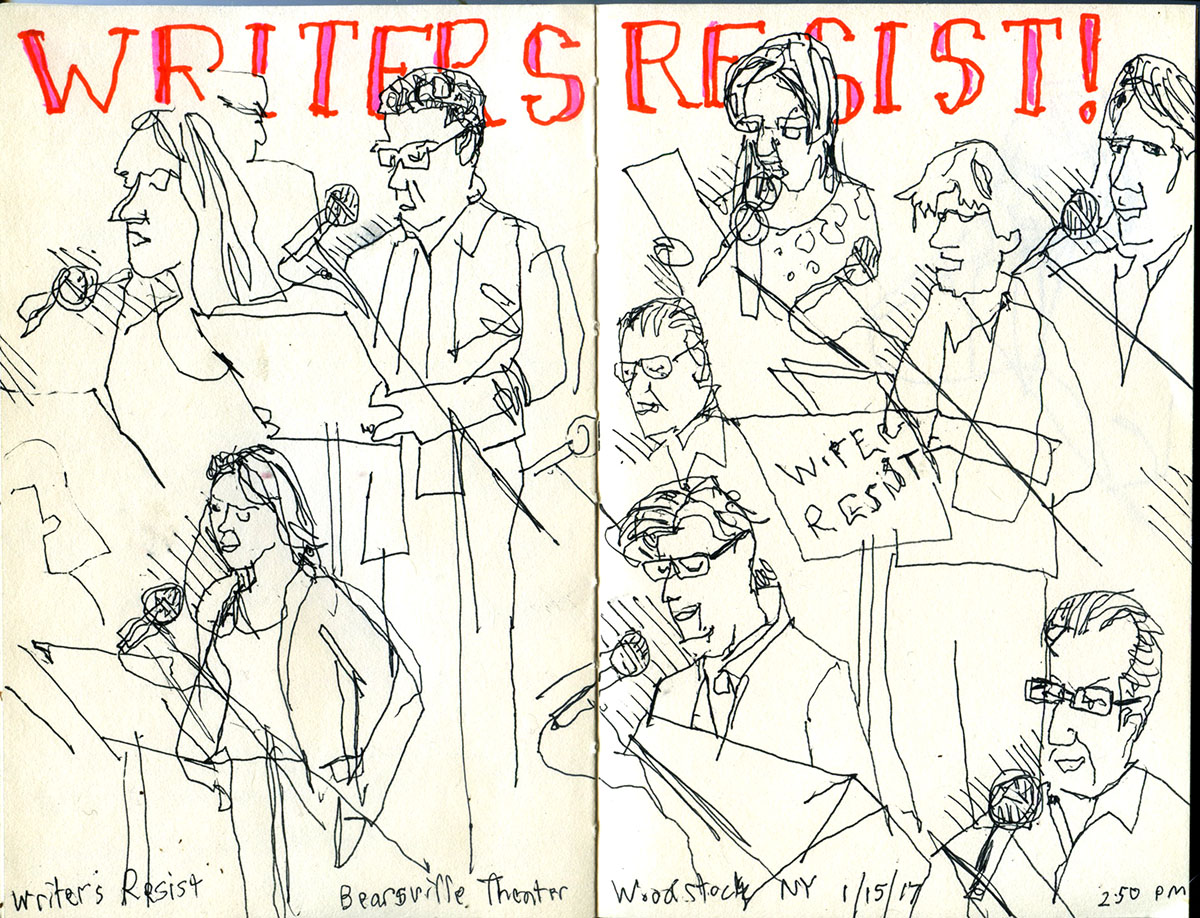 At a writers-reading-benefit in Woodstock, NY, raising money for the ACLU. Planned Parenthood, Rverkeeper and others.