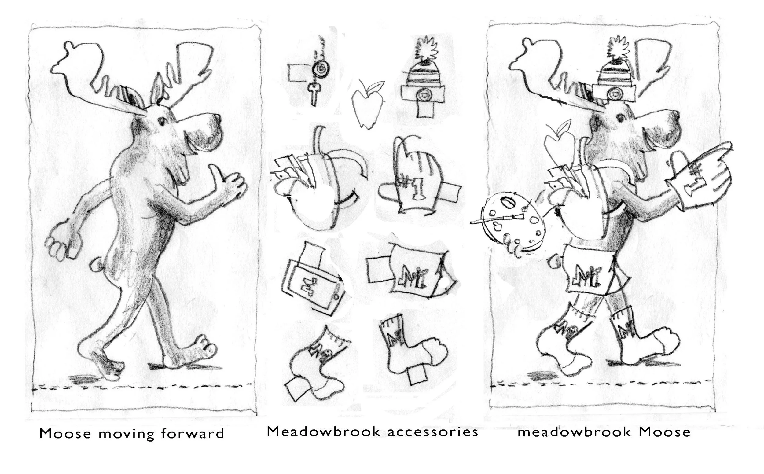 Sketch # 3 was a more cartoonish moose in motion…