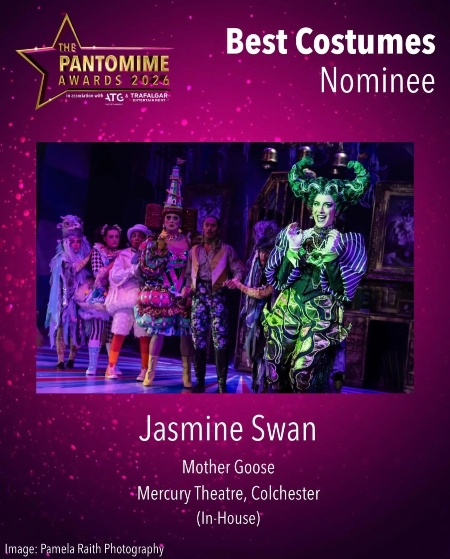 Thrilled our glorious costumes for #MotherGoose have been nominated for a Best Costume Design UK Pantomime Award!!! 🪡🧵✨ An eye-popping amount of detail, craft and care went into making the costumes for the show by the brilliant Mercury team so than