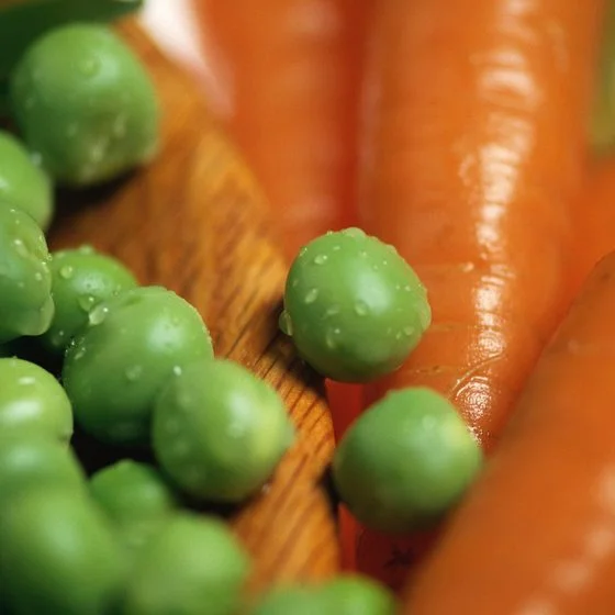 Spring salad with new peas and baby carrots 
