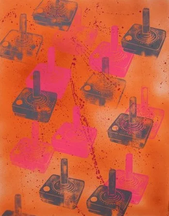 ‘atari party’ - 2017 blockprints, ink, krylon on bristol