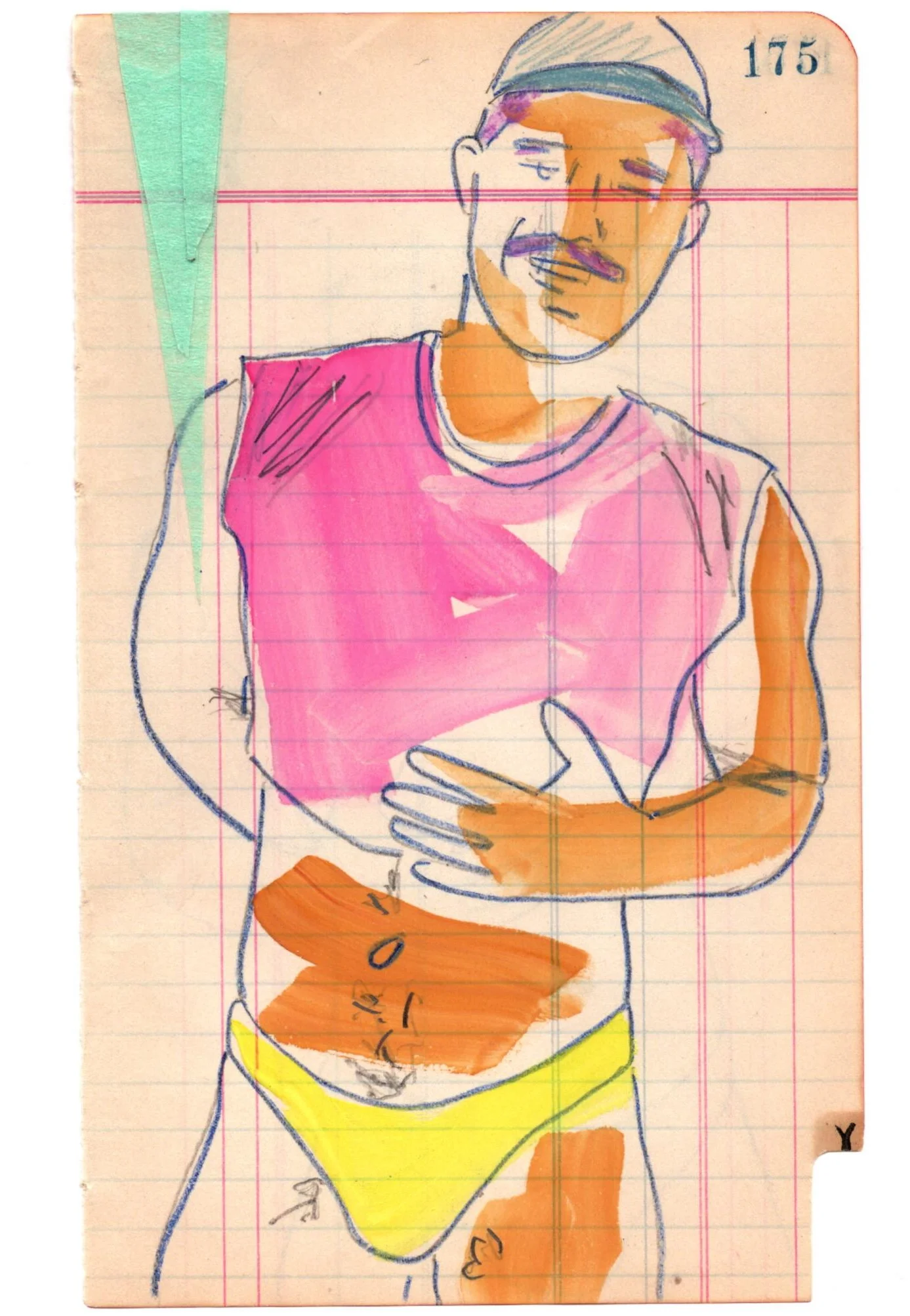 ‘@adamasea’ - 2018 watercolor, color pencil, masking tape, vintage ledger page