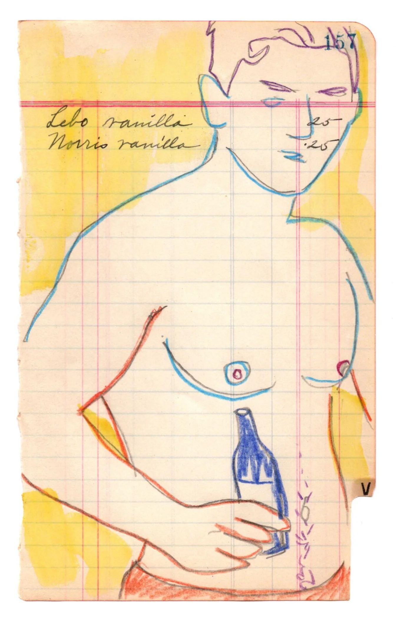 ‘anonymous vanilla’ - 2018 watercolor, color pencil, masking tape, vintage ledger page