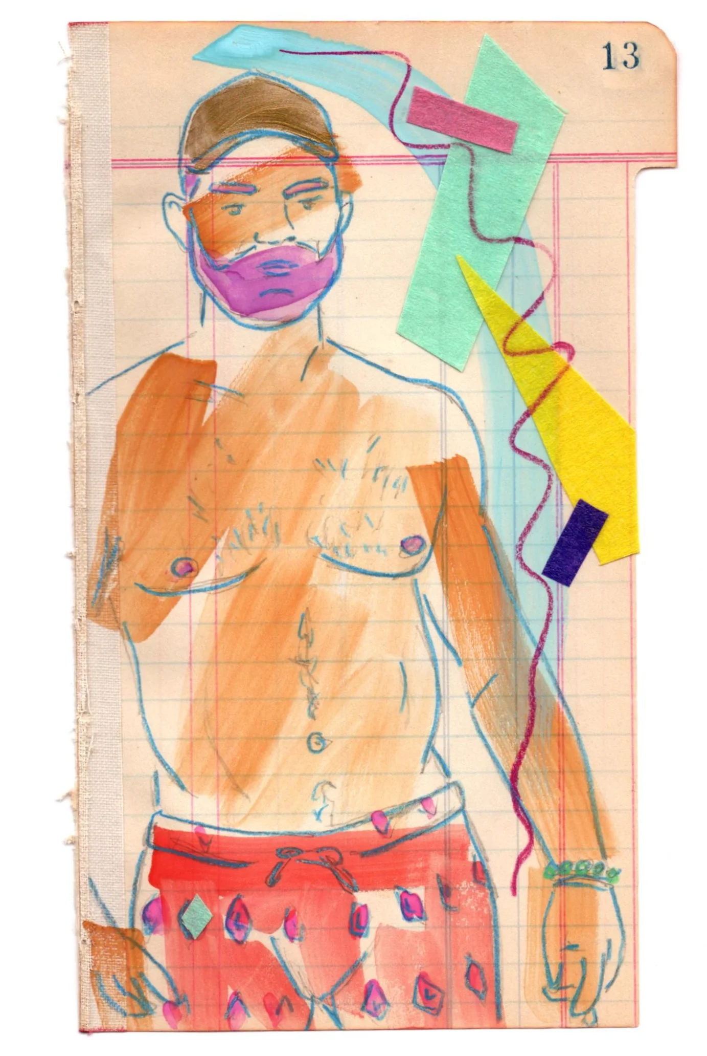 ‘davis_ligon’ - 2018 watercolor, color pencil, masking tape, vintage ledger page