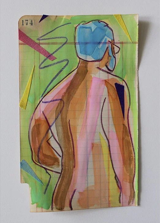 ‘@jasfred’ - 2018 watercolor, color pencil, masking tape, vintage ledger page