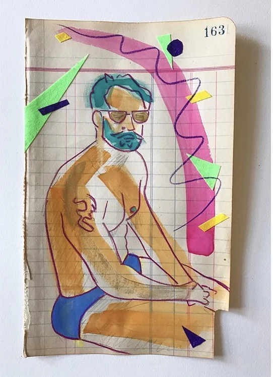 ‘@andyberner’ - 2018 watercolor, color pencil, masking tape, vintage ledger page