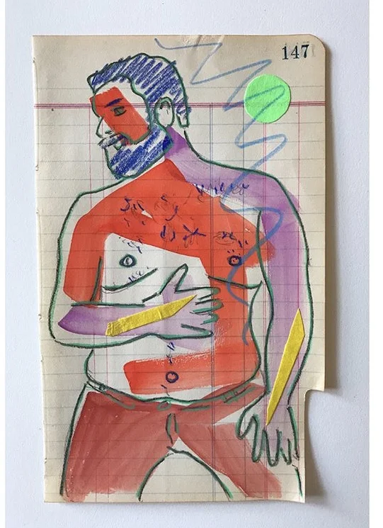 ‘@simkosays’ - 2018 watercolor, color pencil, masking tape, vintage ledger page