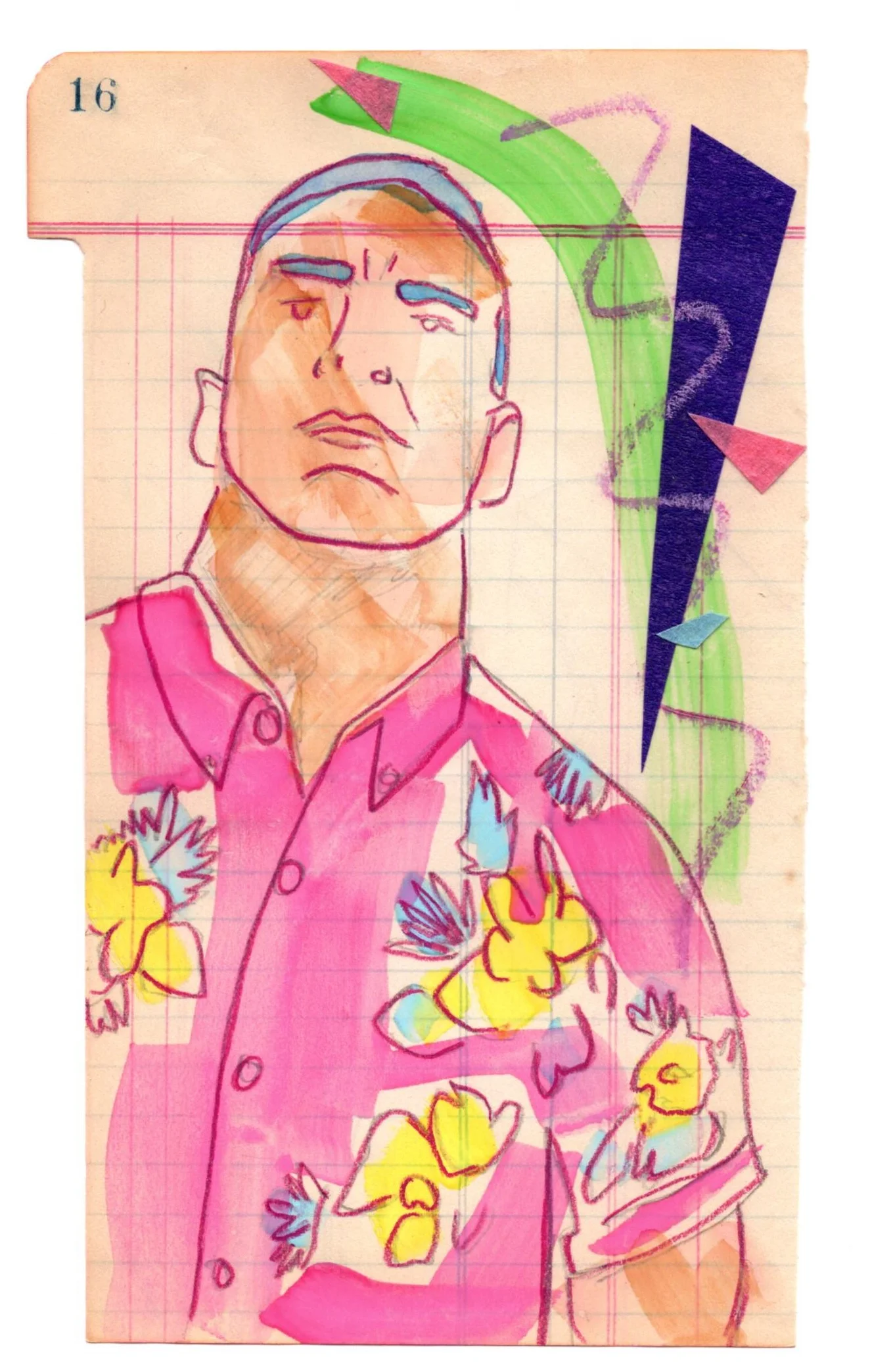 ‘@mgarus’ - 2018 watercolor, color pencil, masking tape, vintage ledger page