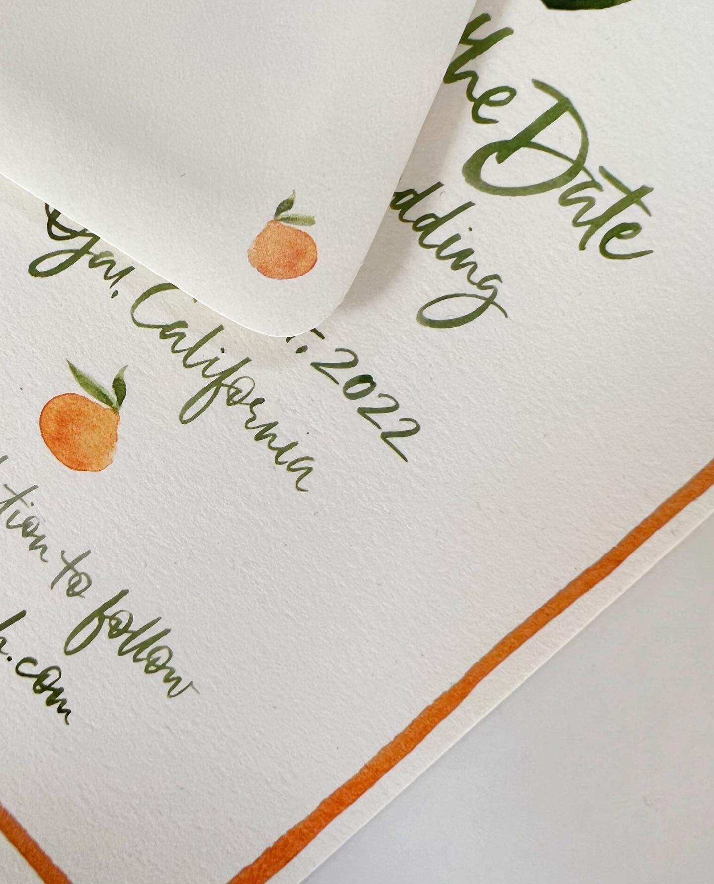 Repost @annerobincallig of a sneak of J&amp;J&rsquo;s darling watercolor save the dates that went out earlier this year. It&rsquo;s not Ojai with homage to the pixie 🍊
Time to chat invites! 💌