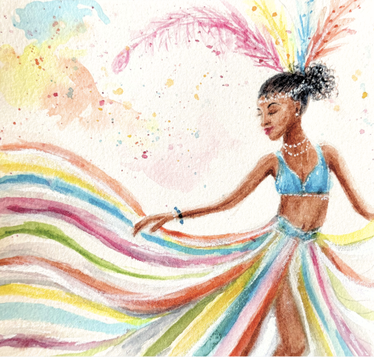 Wednesday 8/19 ,  7:30-9PM (CST) Intermediate Watercolor Class- Trinidad Carnival Dancer